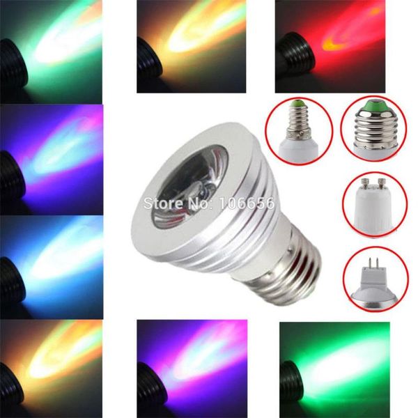 

mr16/gu10/e27 3w rgb led spot lights bulb lamp spotlight with ir remote controller dc12v/24v/ac85v-265v battery included dhl spotlights