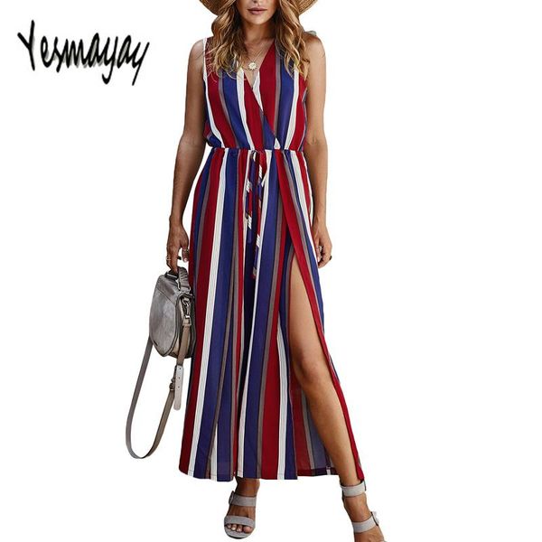 

women's jumpsuits & rompers fashion jumpsuit women summer 2021 striped seeveless formal womens split wide leg overall pants, Black;white