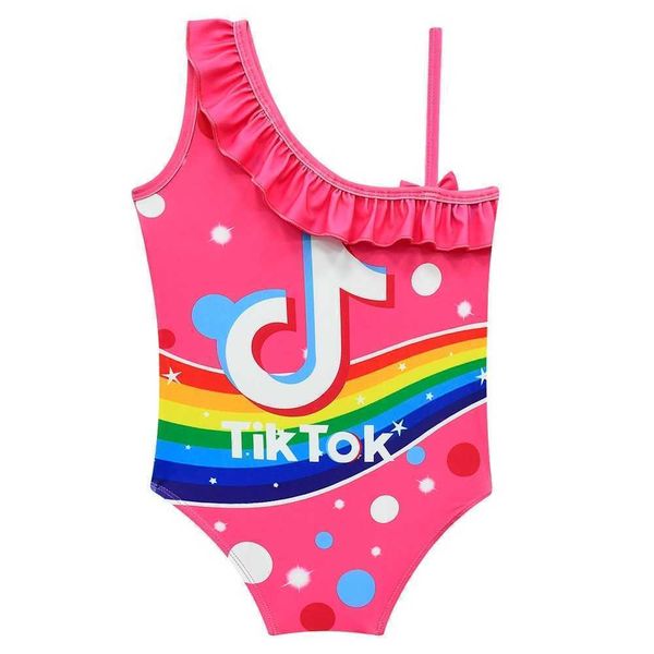 

2021 summer children swimsuit tiktok letters printed kids girls swimwear fashion casual one-piece tik tok swimsuit bathing suit jumpsuits g8, Black