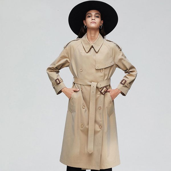 

wool Autumn Fashion Cotton Women Coat with belt Chic Windbreaker Abrigo Mujer, Black