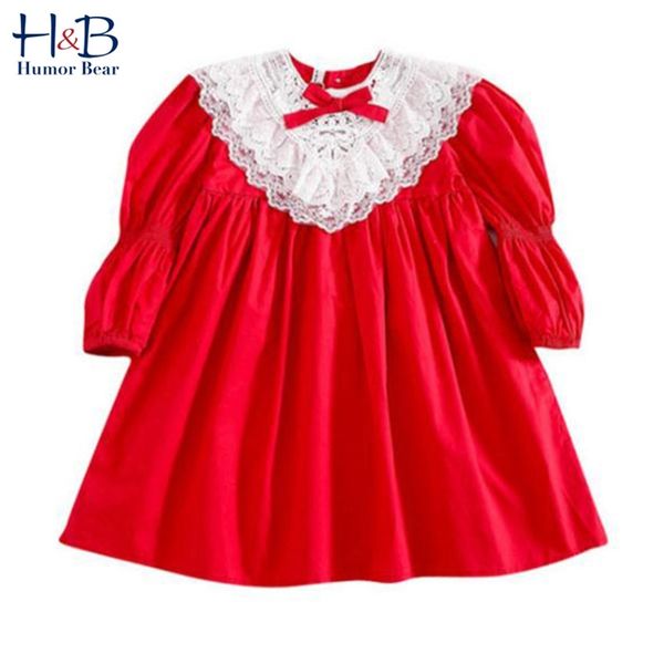

girls dress fall spring autum lace bow flower long sleeves princess party children baby kids clothing 210611, Red;yellow