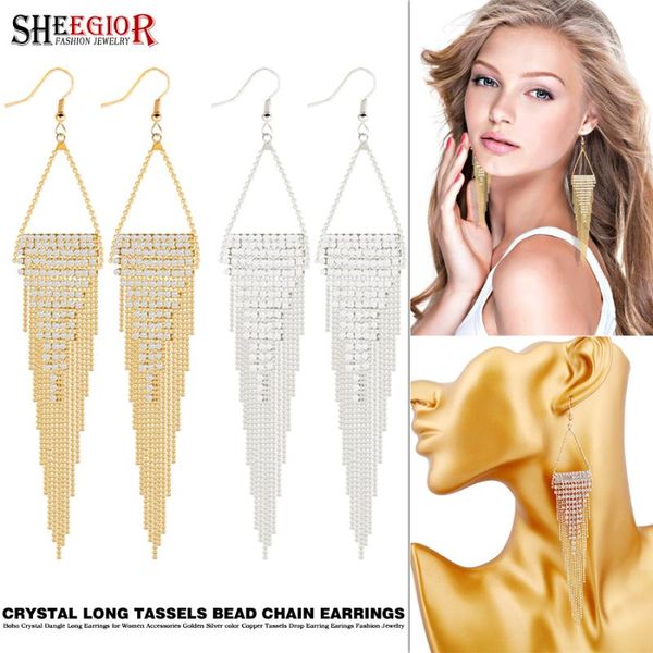 

dangle & chandelier boho crystal long earrings for women accessories copper alloy tassels rhinestone earring earings fashion friendship gift, Silver
