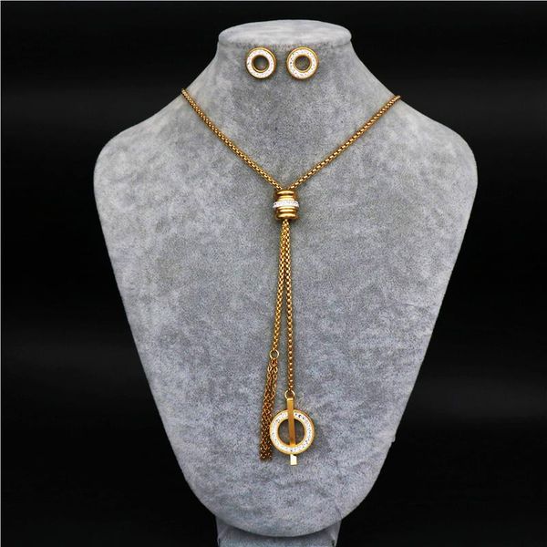 

earrings & necklace s fashion stainless steeljewelry sets round gold color for women, Silver