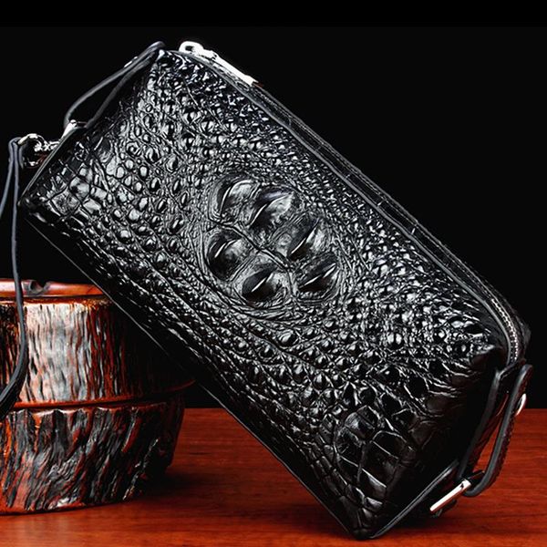 

genuine leather man crocodile wallet package will capacity youth tide male hand men coin purses holders carteira masculina wallets, Red;black