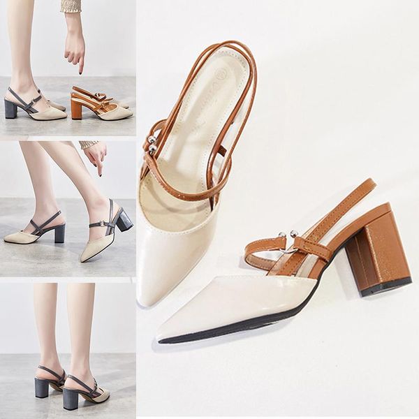 

ladies pointed high heels fashion loafers muller shoes baotou style sandals, Black