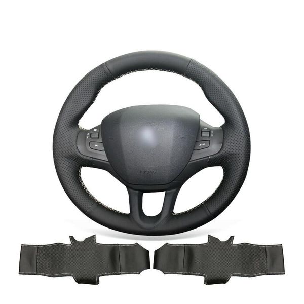 

steering wheel covers black genuine leather anti-slip car cover for 208 2011-2021 / 2008 2013-2021 accessories interior