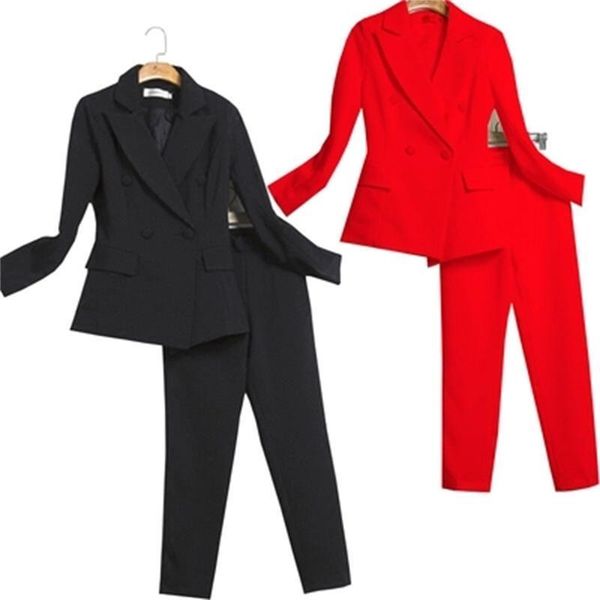 

black fashion leisure red suit female white professional jacket slim pants two women size xs-2xl women's piece