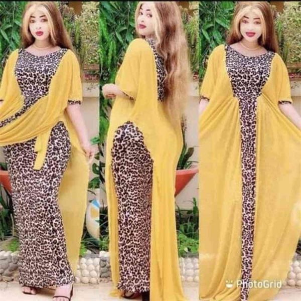 

plus size spring autumn maxi dress leopard patchwork chiffon african dresses women leisure indie folk mermaid vestido de mujer 210325, Black;gray