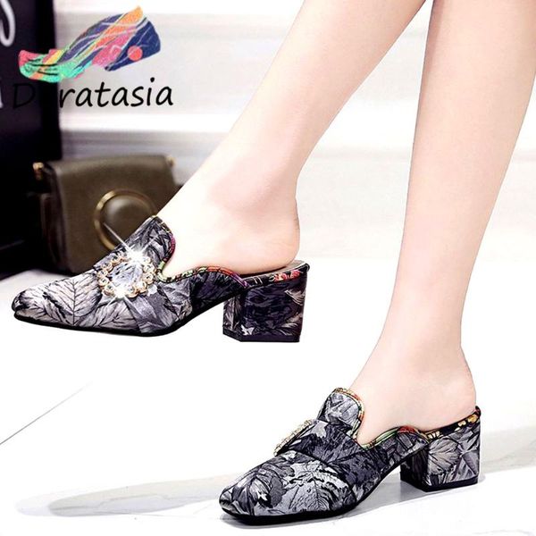 

leisure women buckle rhinestone slip mule shoes summer casual pumps office elegant round toe high heels dress, Black