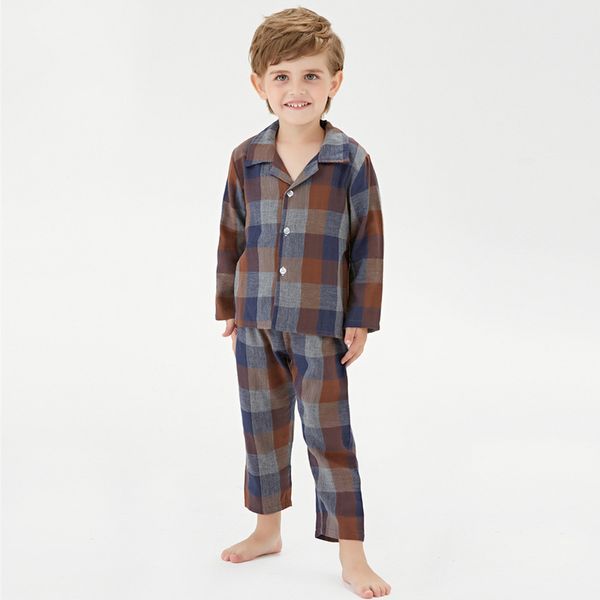 

straight children's home wear boys' double cotton pyjamas, Blue;red