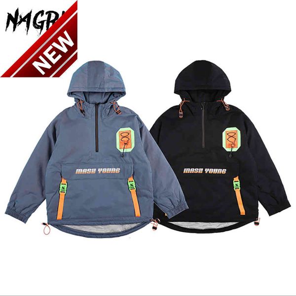 

nagri men down jacket winter hooded duck coat streetwear hip hop warm parka casual thicken overcoat, Black