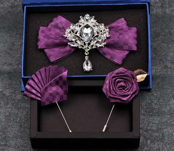 

neck ties fashion casual men's male groom groomsman collar bow flower korean tie high-end british 3pieces set, Blue;purple