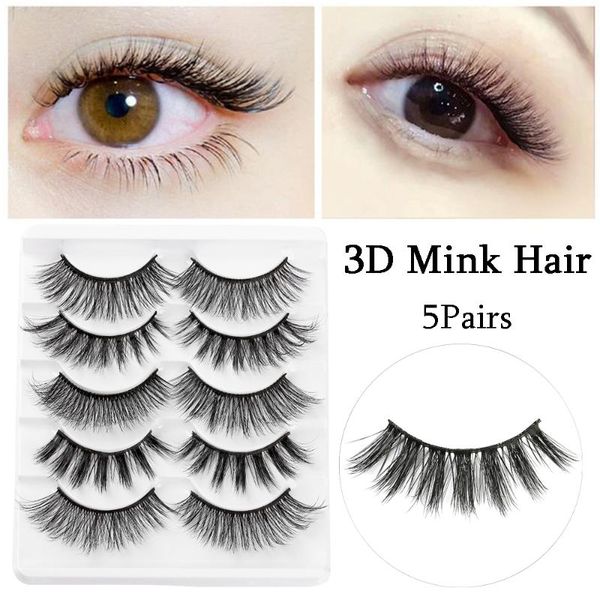 

false eyelashes 5 pair 3d faux mink wispy fluffy cross natural long thick soft fake eye lashes extention makeup tools