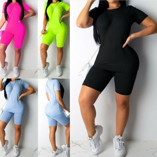 

fashion sports suit t womens pants shirts crop shorts outfit workout clothes tracksuit outfits solid color bikers slim, White