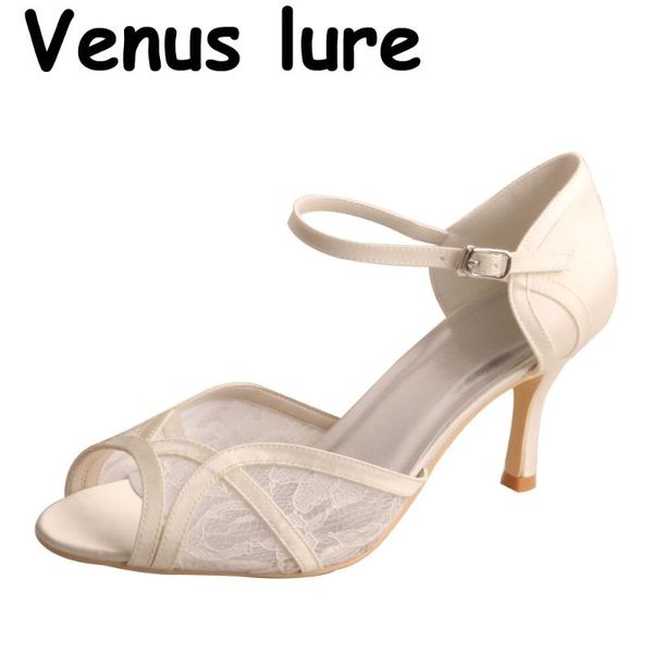 

lure open toe lace high heels for women wedding sandal 8cm sandals, Black