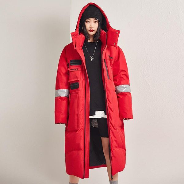

men's down & parkas jacket in winter the trend of lovers' clothes korean version extended over-the-knee and jackets red, Black