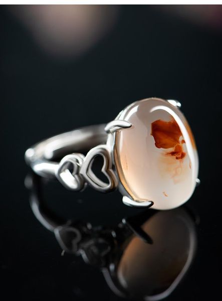 

cluster rings 100% natural red agate ring with 925 sterling silver rose gold resizable brand jade jewelry add certificate 13*16mm, Golden;silver