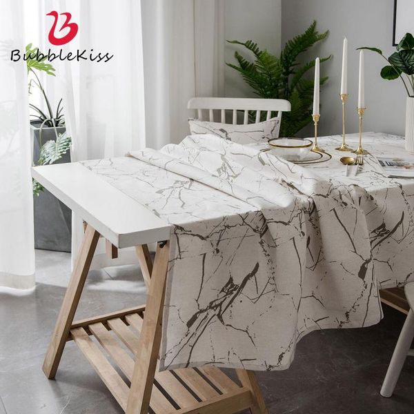 

bubble kiss cotton linen rectangular tableclothes white marble printed table cloth for decoration dust-proof cabinet cover