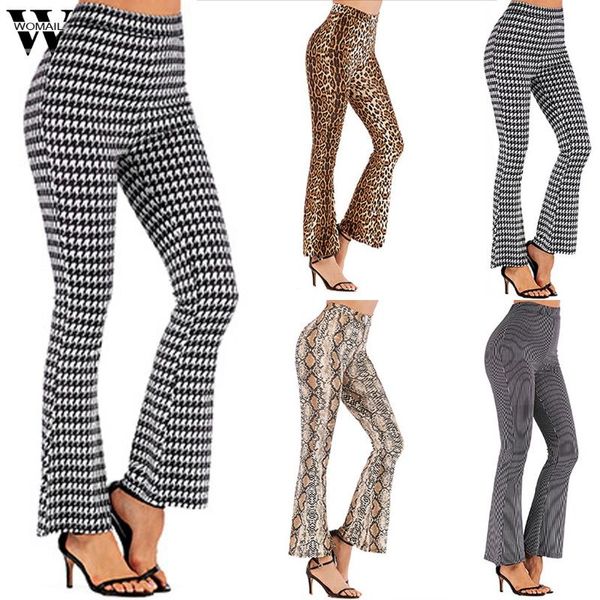 

womail women pant elegant high waist long pants leopard flare legging trouser skinny bodycon trousers streetwear club women's & capris, Black;white
