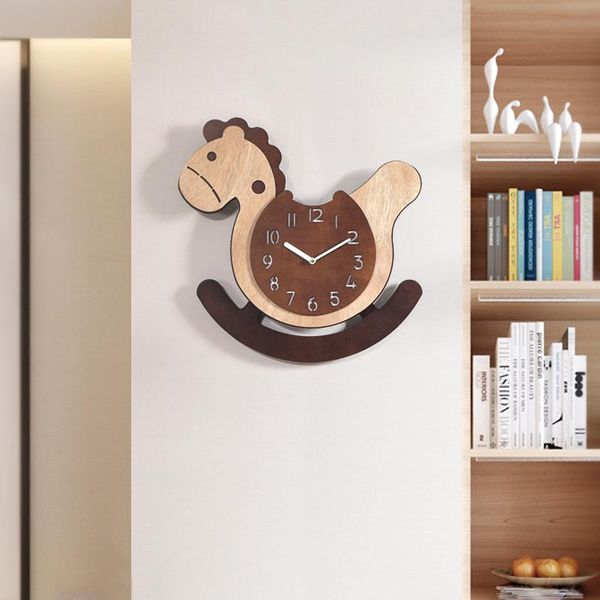 

wall clocks children living room clock wood silent wooden horse mounted personality orologio cucina home decoration ef50wc