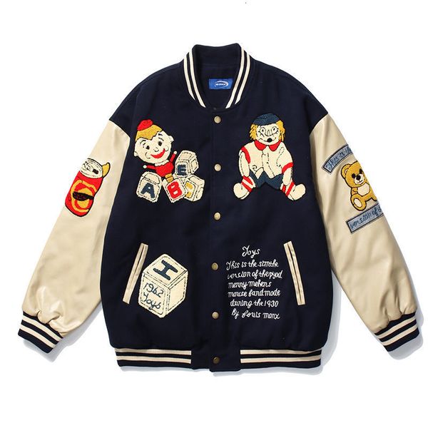 

men's jackets jaqueta bomber vintage para hip hop, casais de senho animado, jaqueta beisebol com estampa palhaÃ§o, bordado, casual e gra, Black;brown
