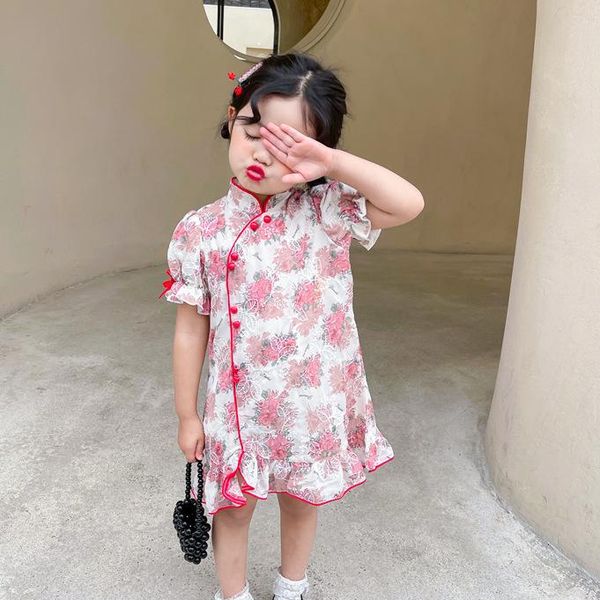 

summer arrival girls fashion floral dress kids chinese style dresses girl's, Red;yellow