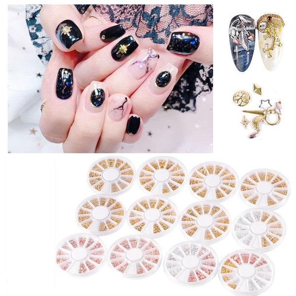 

nail art decorations 1 box gold silver rose metal 3d punk studs star moon heart triangle square rivet gems jewels manicure strass, Silver;gold
