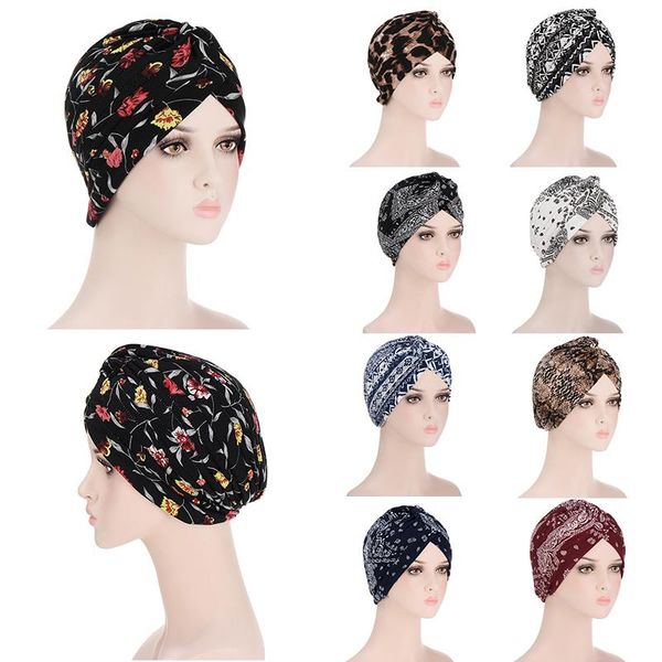 

scarves bohemia leopard print turban hat ethnic cross knot head wrap women african handmade swirl flower muslim hijab fashion caps, Blue;gray