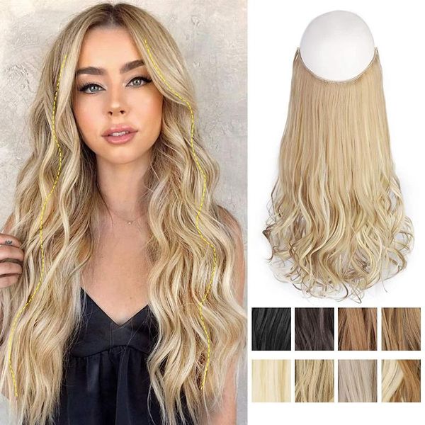 

synthetic wigs lativ long wave halo hair fish line fake piece with clip one false hairpiece bleach blond black