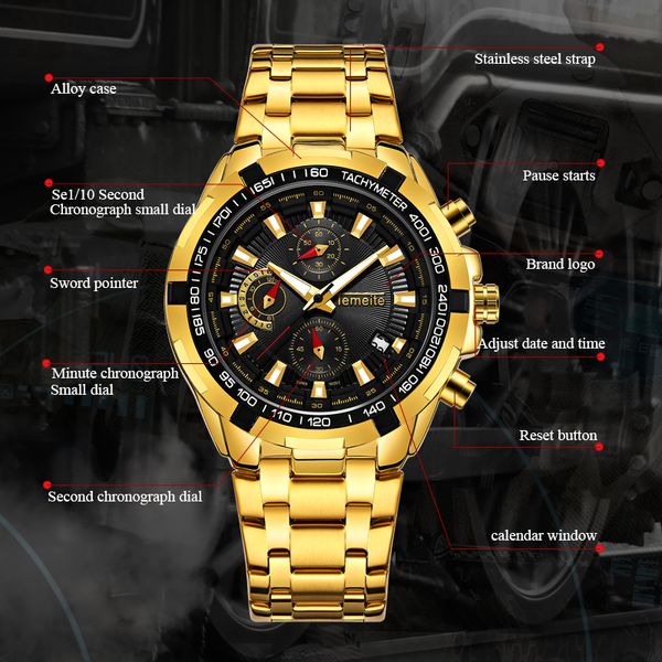 

2024NEW Men Fashion Sport Quartz Clock Mens Chronograph Watches Brand TEMEITE Steel Business Waterproof Watch Relogio Masculino, Black