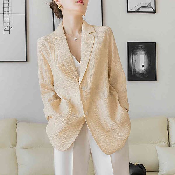 

suit female fashions spring ol professional temperament long looser blazer breathable plied chiffon thin wild jacket, White;black