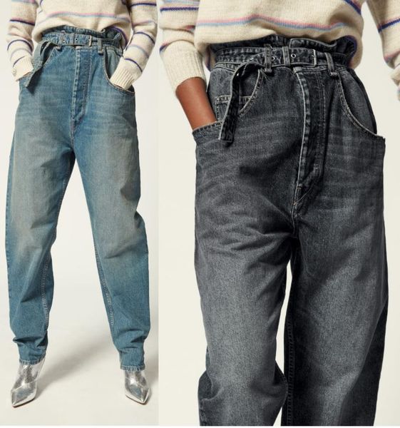 

women's jeans fashion classic trendy brand luxry design retro high waist with belt loose wide leg pants women i1, Blue