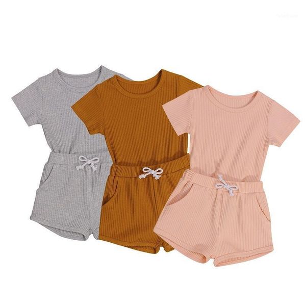 

clothing sets 0-3y infant kids baby boy girl solid color short sleeve cotton t-shirt shorts pant bottom 2pcs summer clothes set1, White