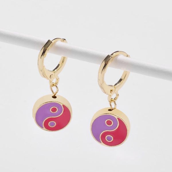 

hoop & huggie sweet enamel yin yang pendant earrings for women minimalist gold color round circle earring statement jewelry, Golden;silver