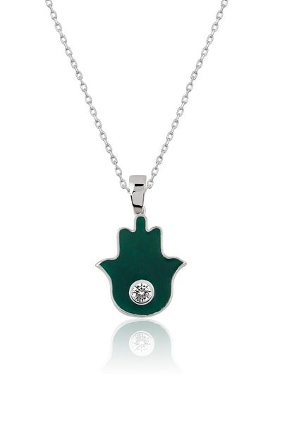 

fatma master hand green necklace pendant necklaces, Silver