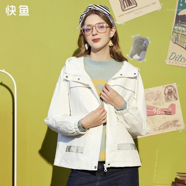 

fast fish overalls for women 2021 autumn korean style casual hooded loose student women's jackets, Black;brown