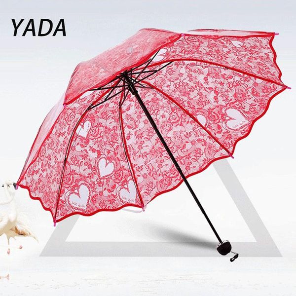 

umbrellas yada transparent clear umbrella three folding windproof and rainproof for women lace parapluie yd210027