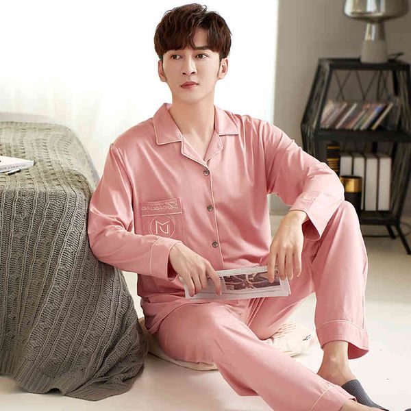 

spring men pajamas set cotton pyjamas long sleeve turn-down collar cardigan homewear casual soft plus size 4xl mens sleepwear, Black;brown