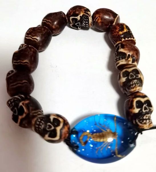 

10 pcs mixed devil skull totem real scorpion king rock bracelet, Black
