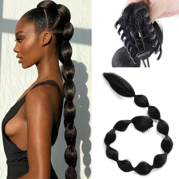 

synthetic wigs merisihair 25'' 42'' black bubble braids hair lantern ponytail claw clip on for women fashion