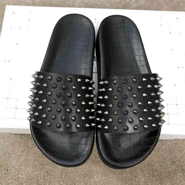 

70% off wholesale sandals flip-flops new summer one line sandals metal rivet punk trendsetter outdoor men's shoes, Black