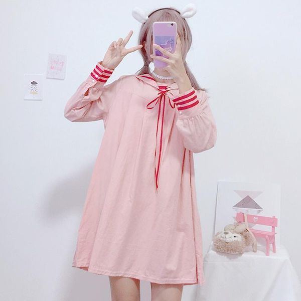 

casual dresses autumn dress women's japanese college wind loose slim long sailor collar sleeve sweet, Black;gray