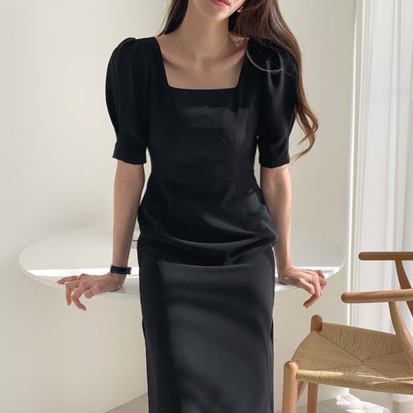 

casual dresses dressed in french chic korean light neck sensual dress medium length above the knee dressed bubble sleeve for women p4pc, Black;gray