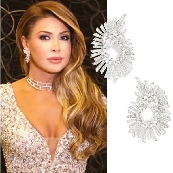 

stud godki 44mm famous design luxury geometry flower earrings for women wedding full mirco cz cubic zircon trendy jewelry, Golden;silver