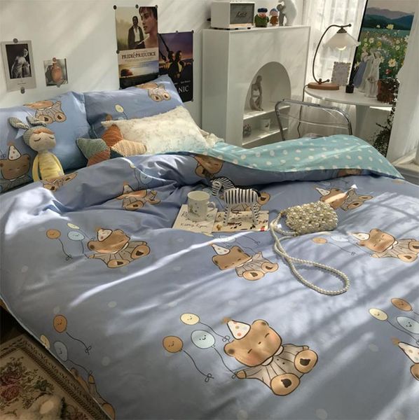 

bedding sets lovely cartton bear set kid child teen,polka dot cotton twin full  home textile bed sheet pillow case quilt cover