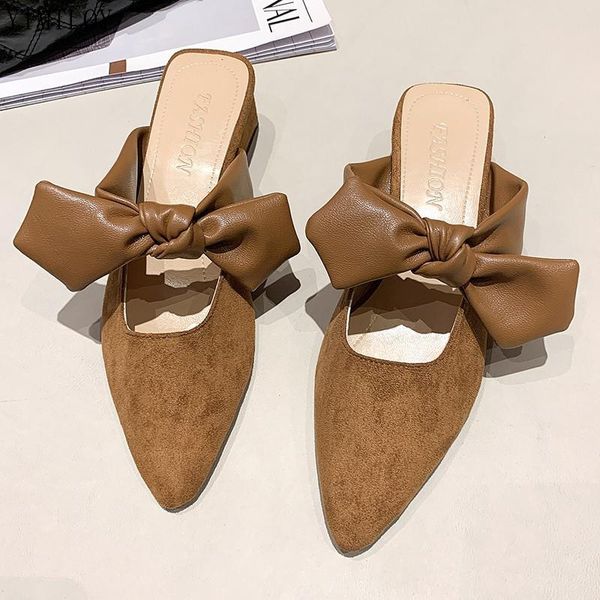 

slippers women thick heels shoes fashion slip on mules slides ladies pointed toe female ytmtloy zapatillas mujer casa, Black