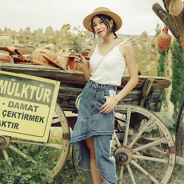 

skirts 2021 fashion long mid-calf denim for women s-l a-line summer and spring jeans lace skirtsskirts, Black