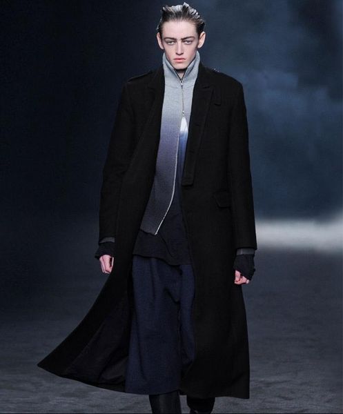 

men's wool & blends woolen coat winter big-name long business casual, Black