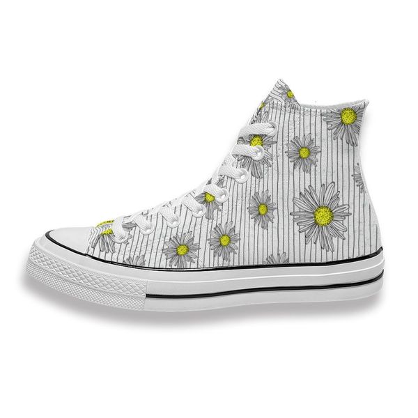 

custom printed black white stripe daisy sneakers high mens womens running shoes skateboard diy trainers canvas casual shoe