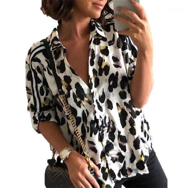 

office lady women blouse fashion print long sleeve loose breasted slim shirts cardigan casual ladies blusa plus size outwear women's bl, White